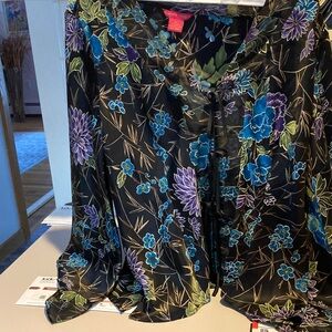 Silk flower blouse with Blue Floral Design